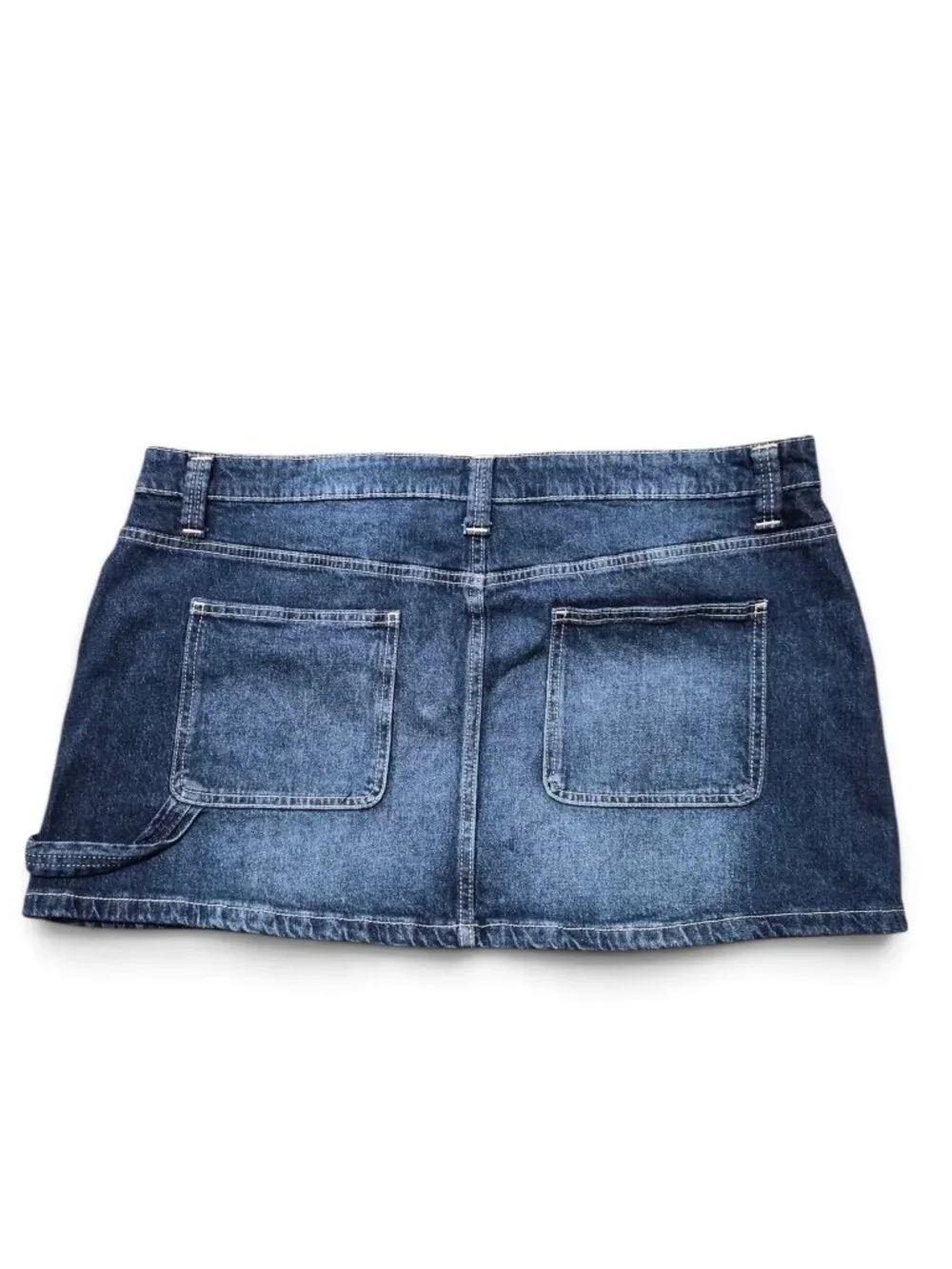No Boundaries Denim Carpenter Mini Skirt XL (16-18) Relaxed Fit Pockets Blue